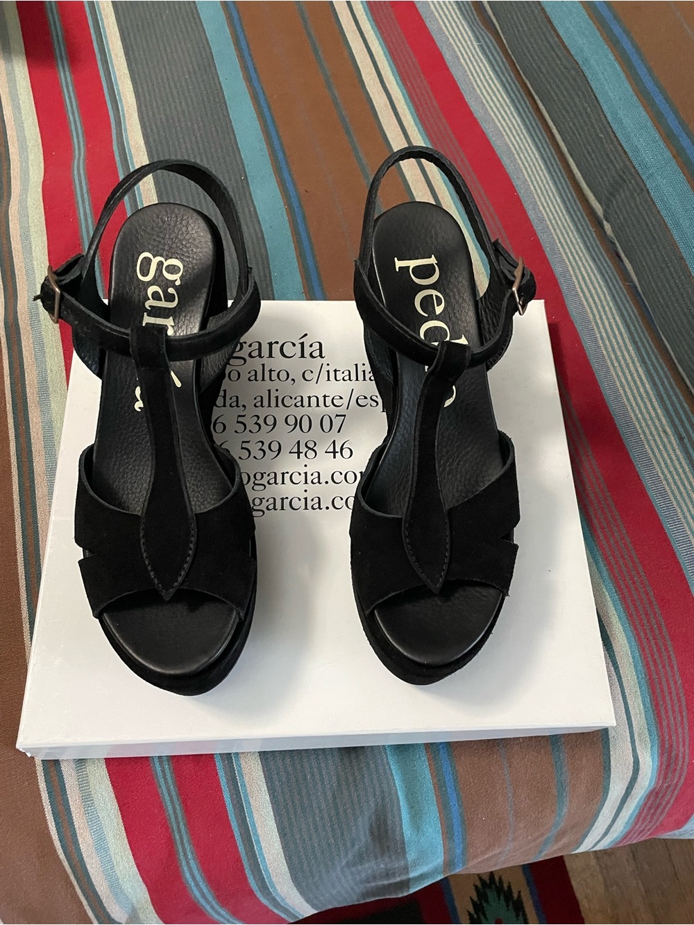 NEW never worn Pedro Garcia Black Suede T-Strap Platform Heels